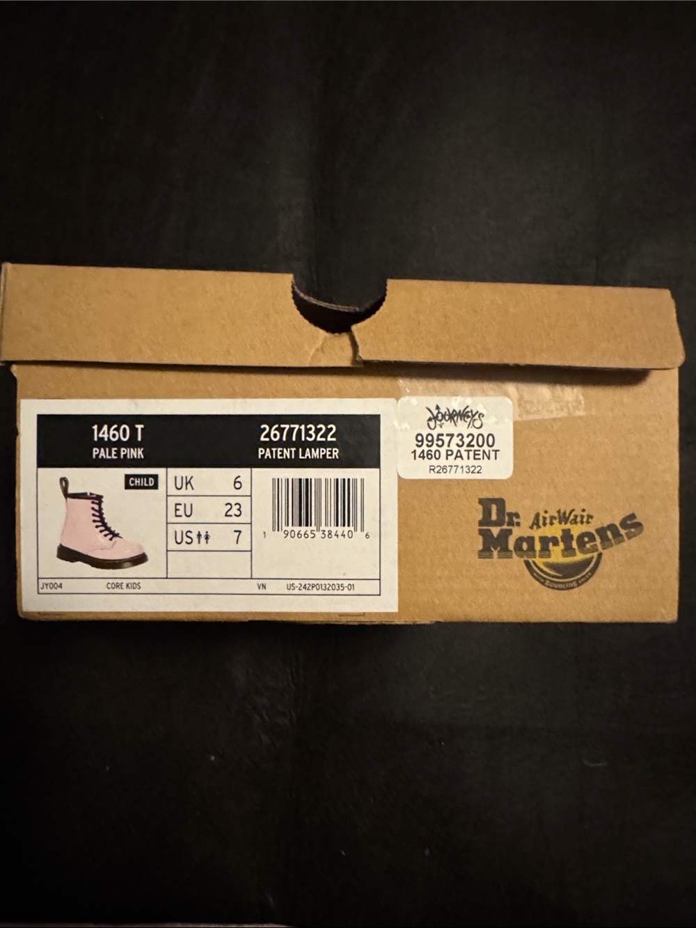 Dr. Martens Kids Pale Pink Patent 1460 T Boots